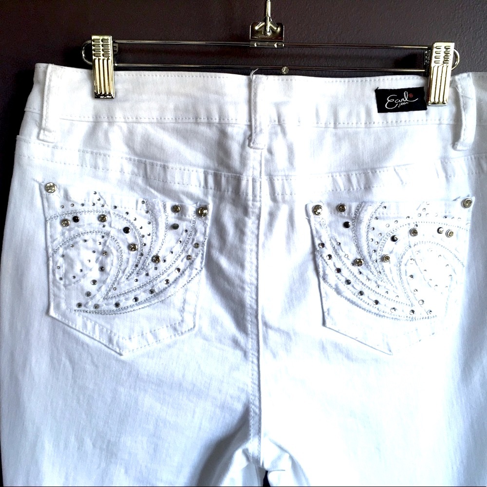 Earl Jeans white denim,bling on back pockets & front,SZ 10,Excellent condition